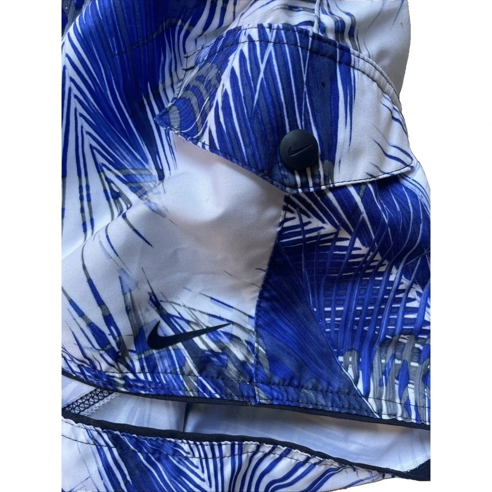 Nike Men's Swim Trunks Large Blue Palm Print Lined Elastic Waist Board Shorts